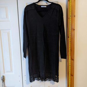 Violeta by Mango Black Dress with Lace Details size L